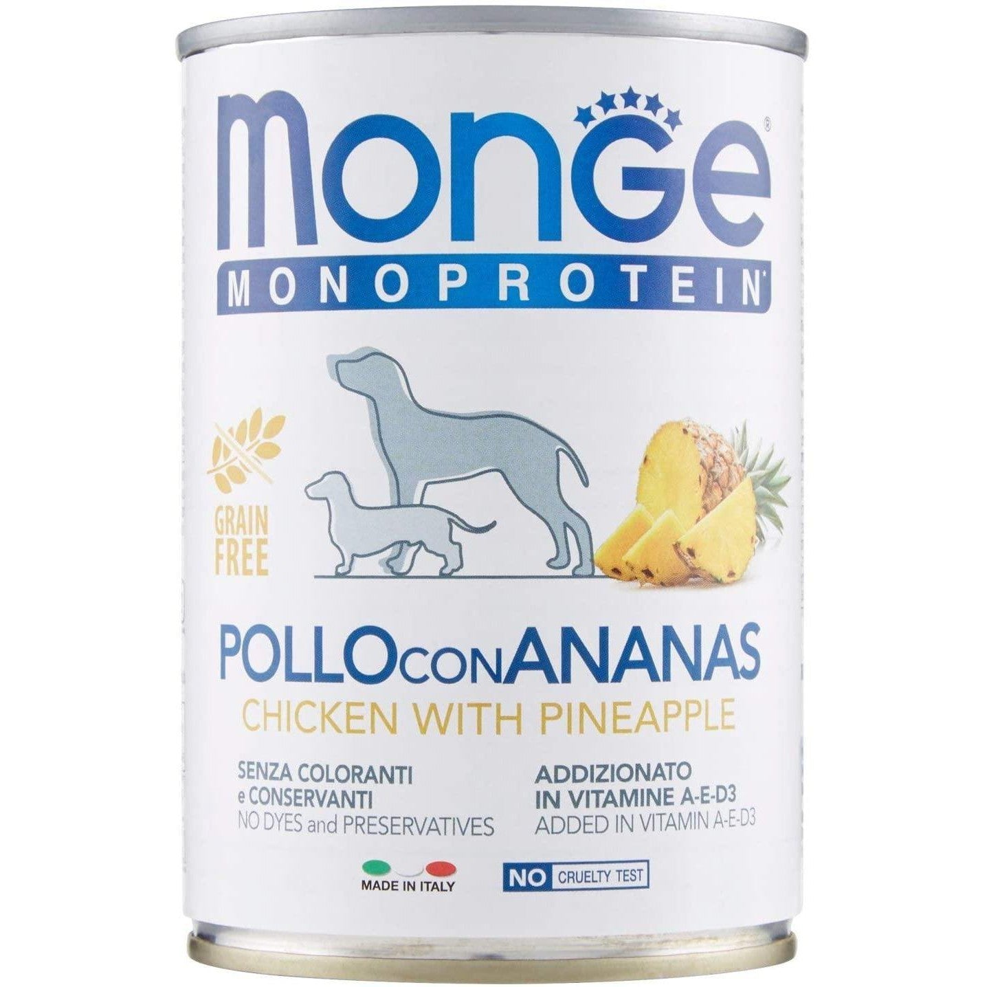 Monge Monoprotein Pollo Riso e Ananas 400gr Alimento umido per Cani Monge Monoprotein Pollo Riso e Ananas 400gr Alimento umido per Cani
